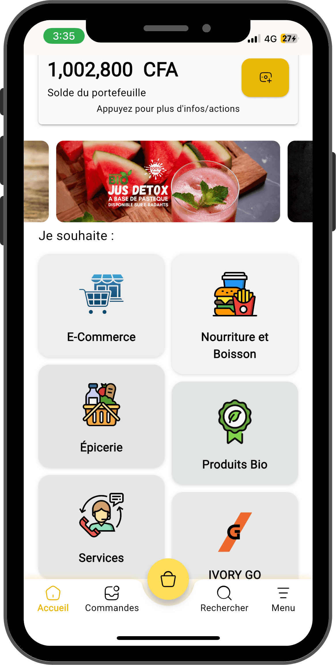 Capture d'écran du portefeuille de l'utilisateur avec des options supplémentaires.